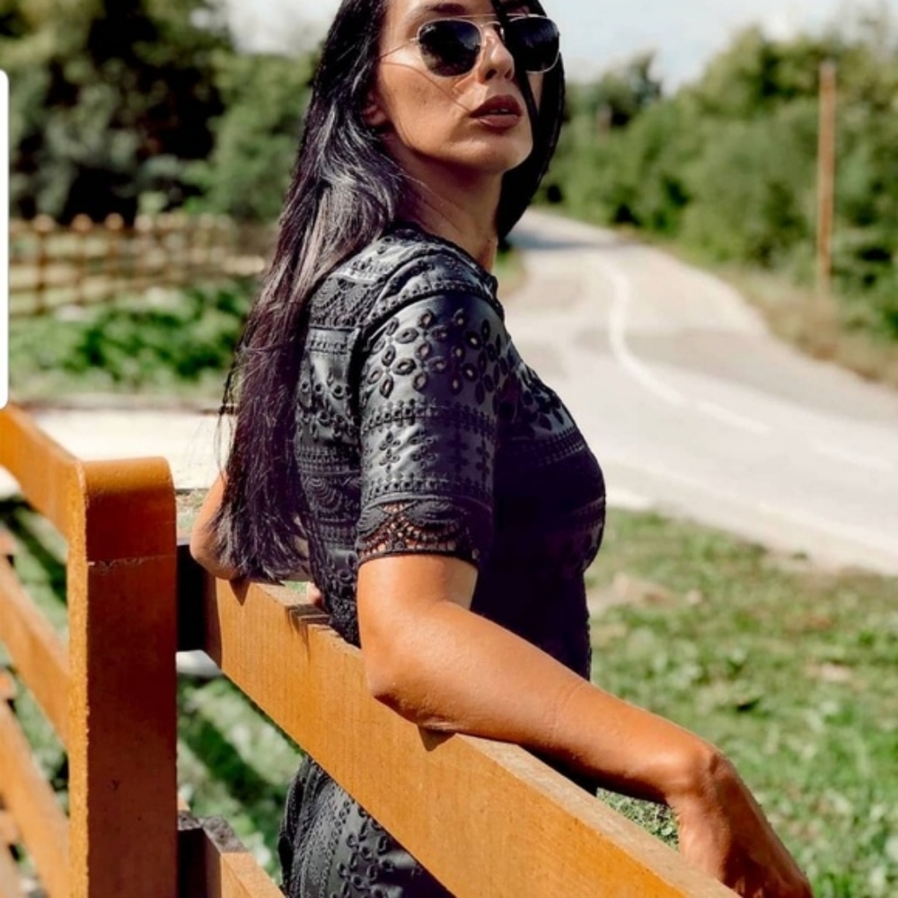 🏵️💚 Embroidered Leather Mini Dress